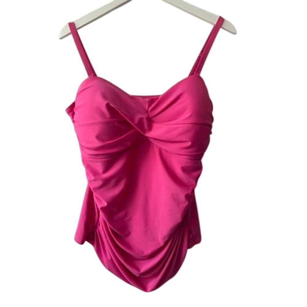 Relleciga Hot Pink Ruched Sides Tankini Top Women's XXL